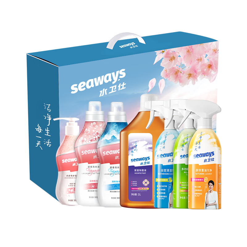 水卫士家居清洁礼盒套装油污清洁剂浴室清洁剂洗洁精消毒液洗衣液水卫仕 家居清洁礼盒S34