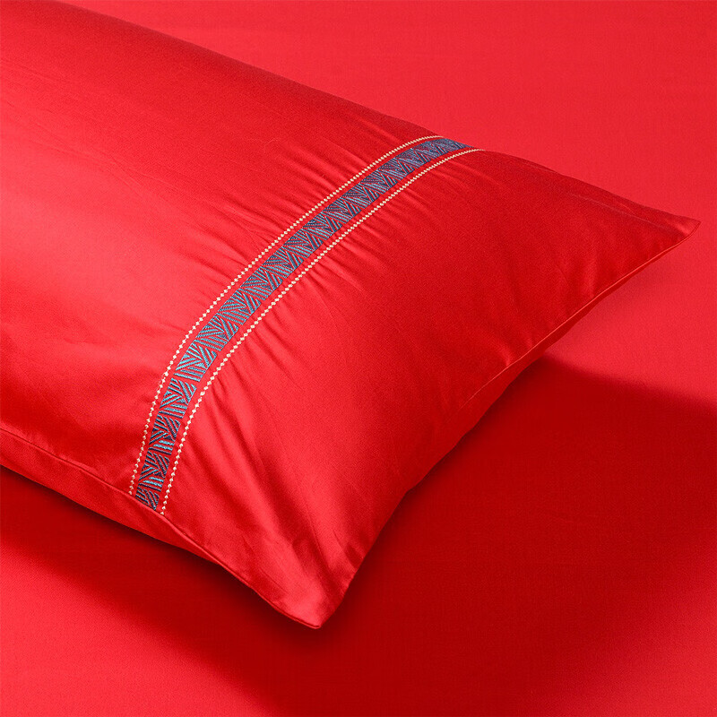 富安娜家纺六件套 纯棉结婚60支长绒棉婚庆刺绣套件双人加大1.8米床