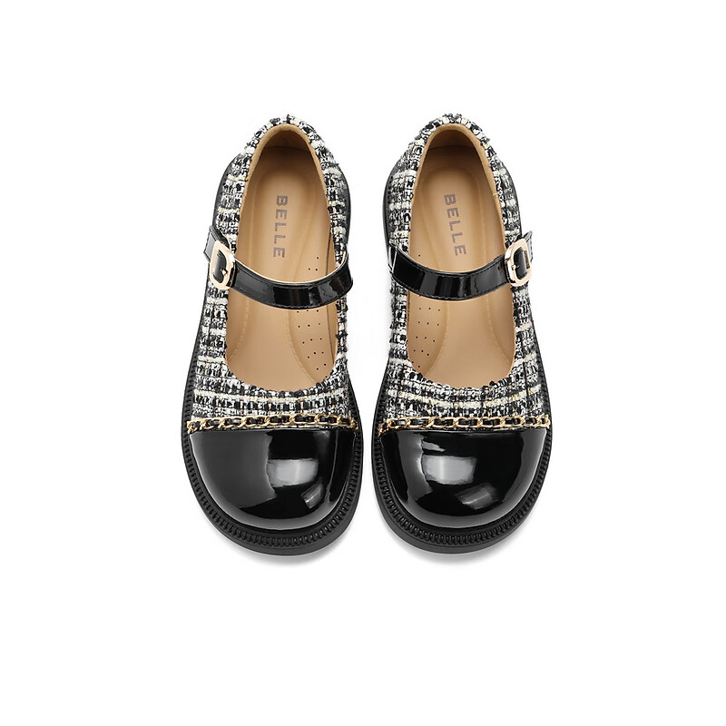 百丽童鞋小香风玛丽珍鞋2023秋季新商场同款甜美单鞋39880C83 黑色 33