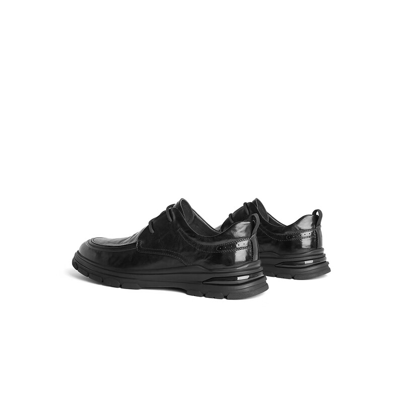 百丽时尚通勤商务鞋男2023冬季新牛皮褶皱擦色休闲皮鞋A1246DM3预售 黑色 38