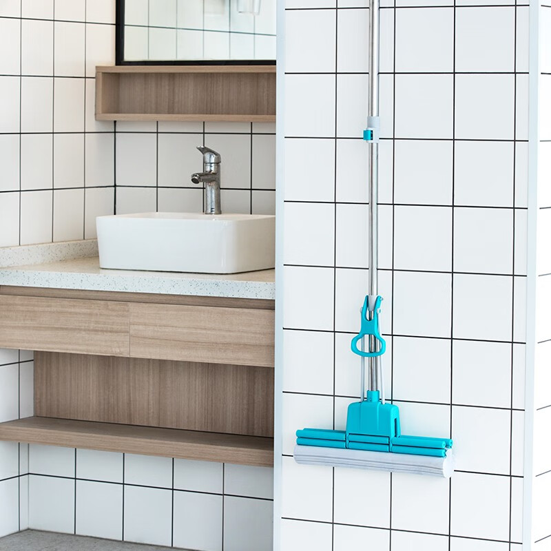 茶花海绵拖把2023新款头对折挤水免手洗拖地胶棉吸水地拖布 【洁境蓝】洁境双效对折胶棉拖