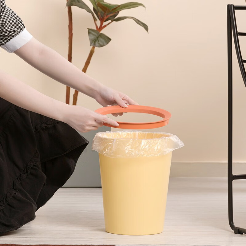 茶花垃圾桶家用客厅轻奢大容量2023新款厨房卧室卫生间高颜值无盖 【橄榄绿-8.5L】压圈垃圾桶