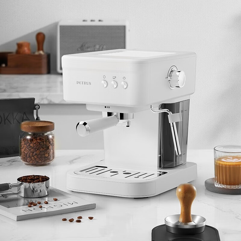 柏翠【政府补贴】咖啡机意式全半自动浓缩家用小型办公室蒸汽打奶泡 PE2170 海盐白（ 下单前咨询送惊喜津贴 ）