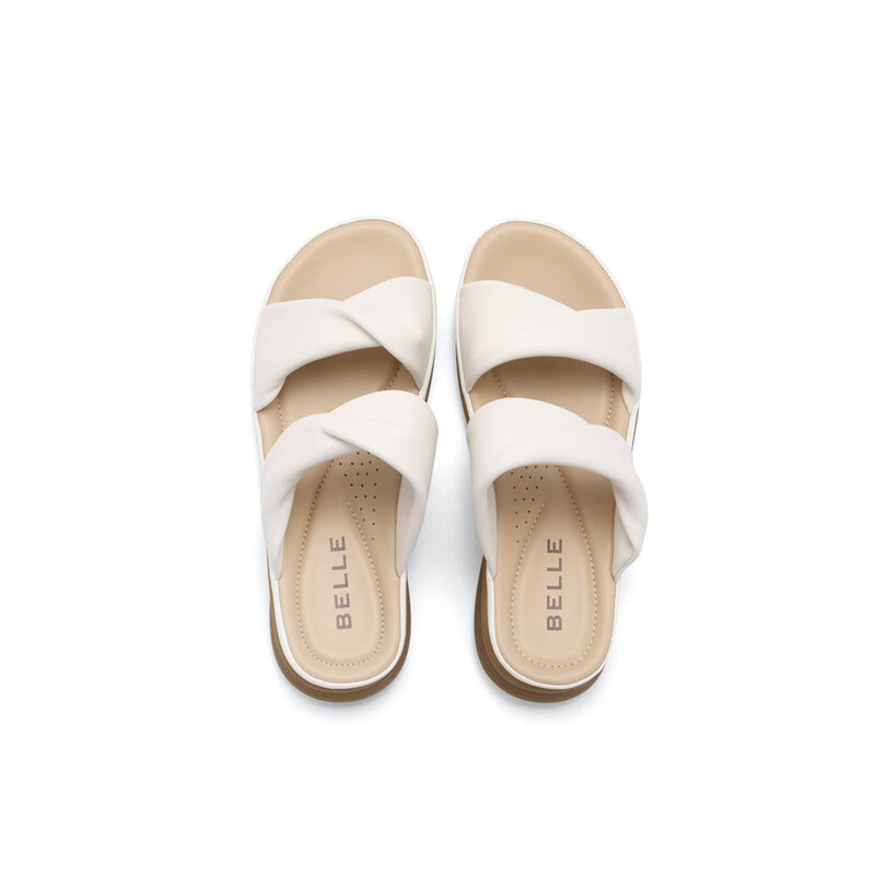 百丽扭结休闲凉鞋女2023夏季新商场同款舒适凉拖外穿Z6F1DBL3 米白-凉拖 36