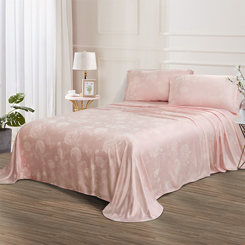 富安娜（FUANNA）高档凉席竹纤维床单软席子空调房夏凉席提花席三件套 粉色 2.5*2.5米