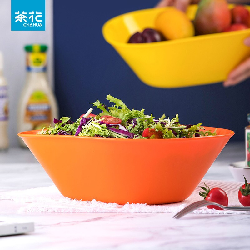 茶花（CHAHUA） 茶花水果盘果盆客厅沙拉水果盆塑料创意时尚沙拉碗 2787方形橘色1个