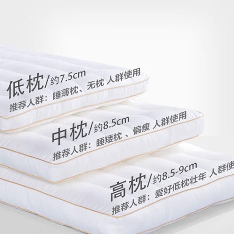 富安娜家纺枕头低枕深睡枕芯纯棉防螨抗菌单个装高约7.5cm 70*45cm