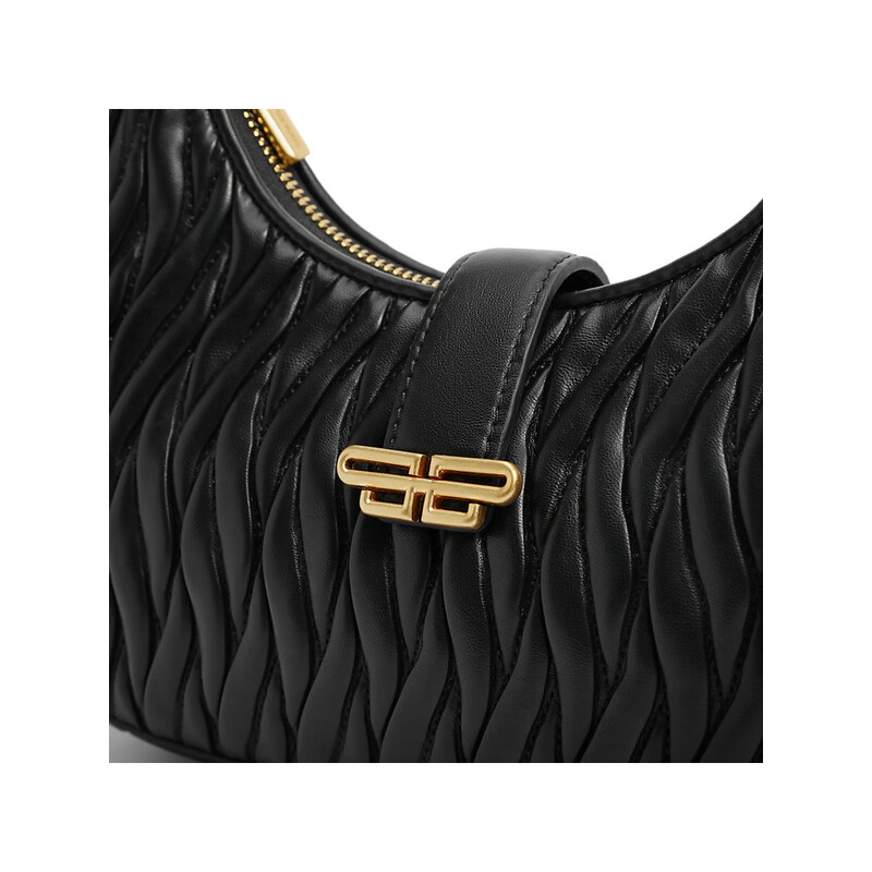 百丽包包2023秋新气质优雅褶皱单肩腋下包X9162CX3预售 黑色 F