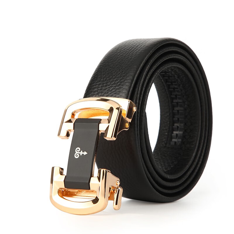 恒源祥（HYX）男士皮带年轻人商务牛皮自动扣青年潮流裤腰带男送男友生日礼物 黑色
