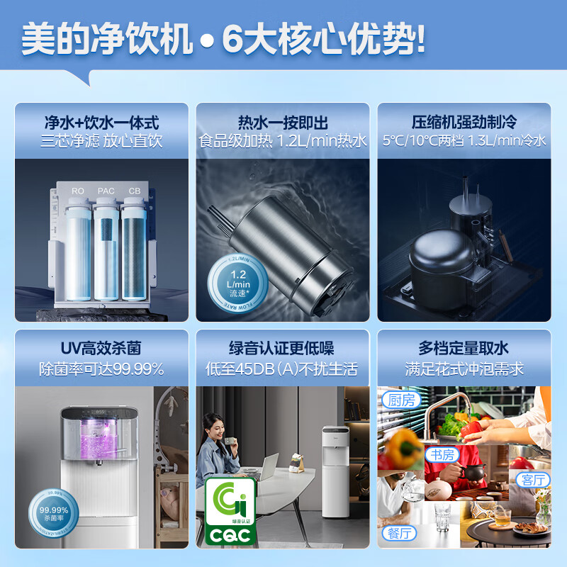 美的（Midea）立式净饮水一体机 家用客厅办公室 速热压缩机制冷 UV杀菌RO反渗透过滤 直饮加热净水器JL2258S-RO