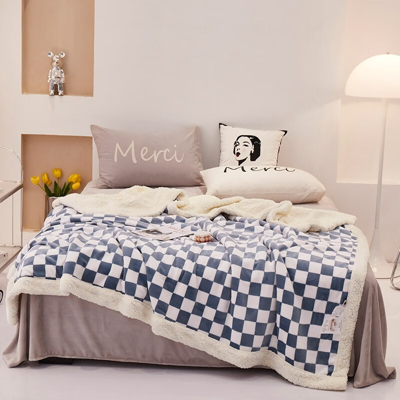 伊伊爱 棋盘格系列保暖盖毯 （单位：条） 牛仔蓝 150*200cm/TZ0TK02200139