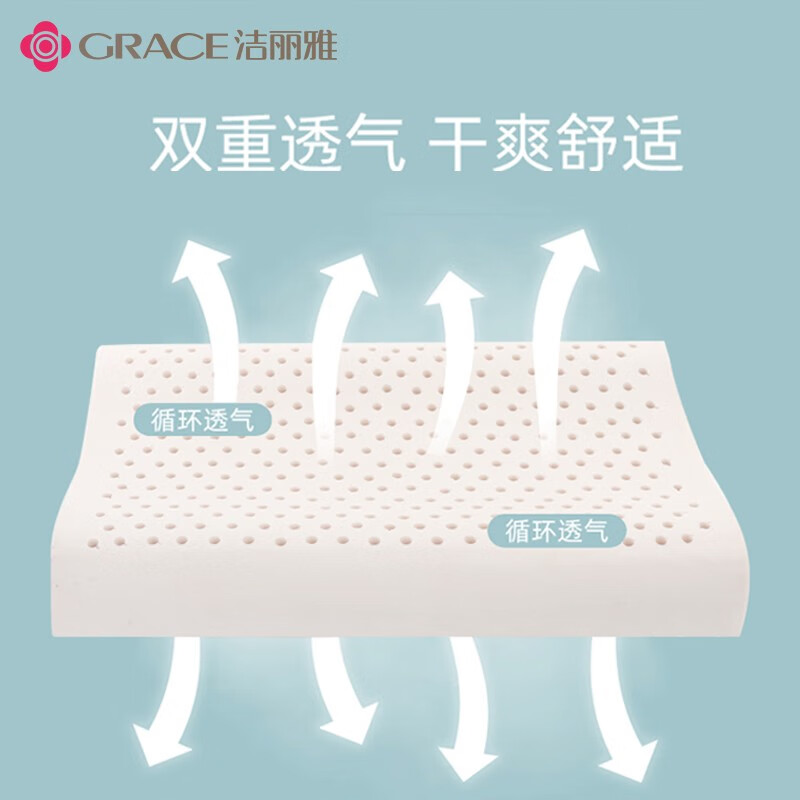 洁丽雅 grace 泰国原液进口 儿童乳胶枕3-12岁 90%乳胶含量 儿童枕新生儿枕头 透气抗头汗 可爱熊蓝色