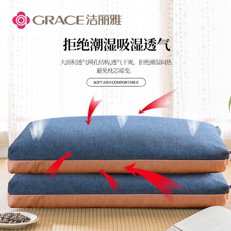 洁丽雅（Grace）纯棉荞麦枕头100%荞麦壳荞麦皮枕芯春夏秋季安睡枕颈椎枕 单只装
