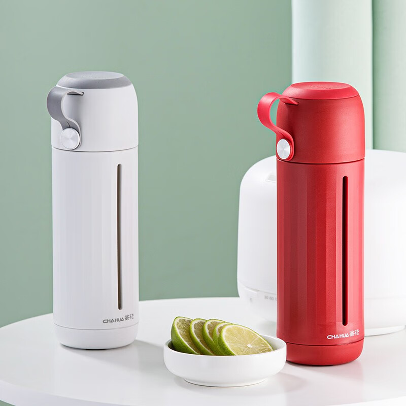 茶花家用带盖玻璃杯男女学生水杯便携泡茶杯带盖两用杯子随手杯 黑色310ml