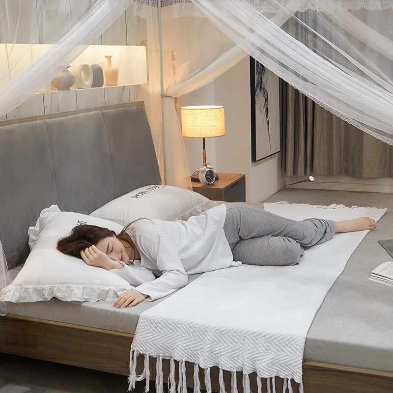 富安娜家纺蚊帐三开门简约落地帐防蚊 加粗加厚支架易安装格致时光1.8米