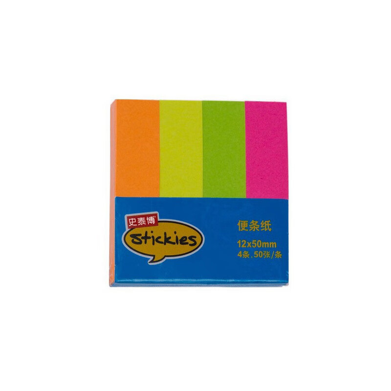 史泰博 便利贴12*50mm 莹彩组合彩色便签纸便条纸 学生办公专用记事贴 50张/条 4条/本 1535 粉彩组合
