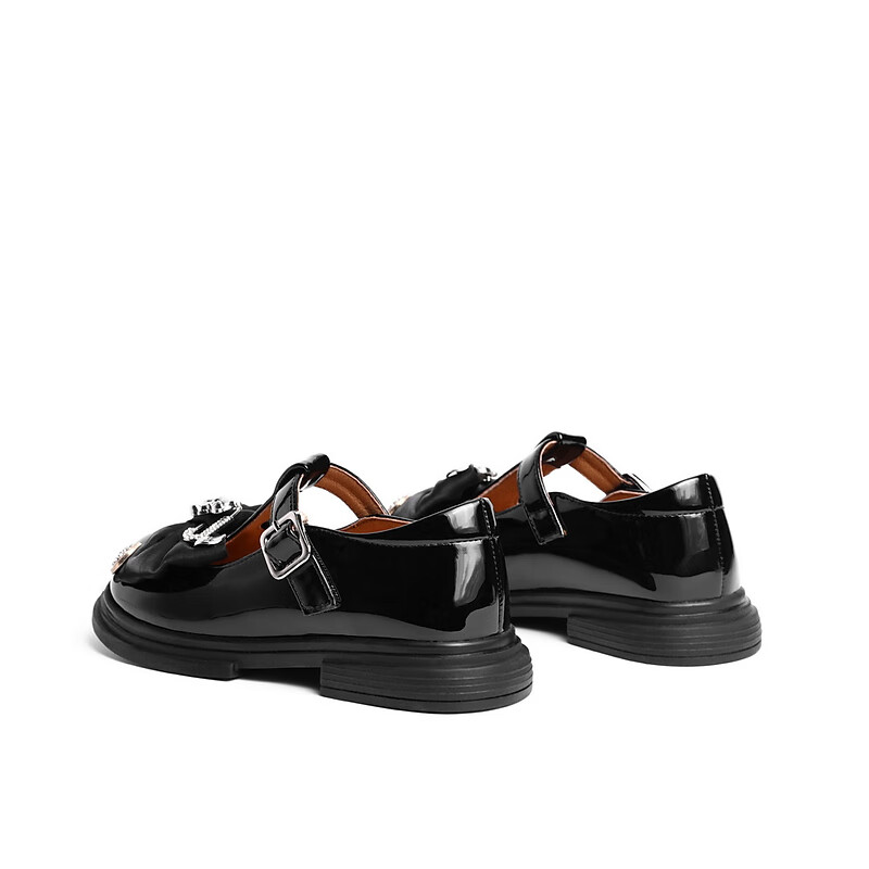 百丽质感童鞋女商场同款可爱蝴蝶结小皮鞋71120C82 黑色 34