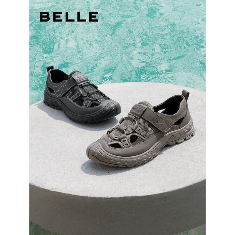 百丽帅气户外凉鞋男2023夏季新款魔术贴透气休闲凉鞋A1074BM3 灰色 41