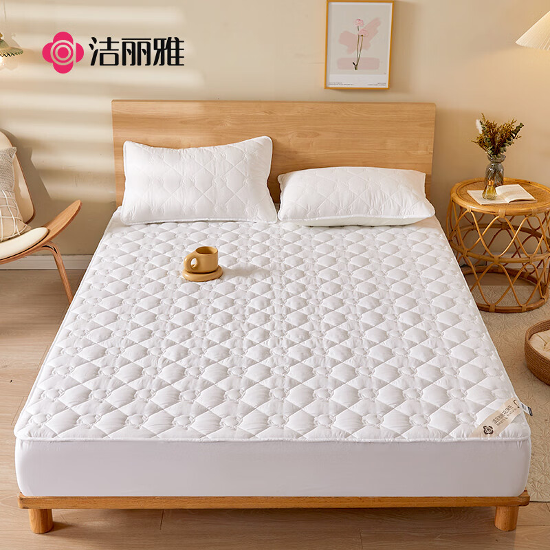 洁丽雅（Grace）100%新疆棉床笠可水洗加厚夹棉床罩床单防尘罩床垫保护套白1.8米