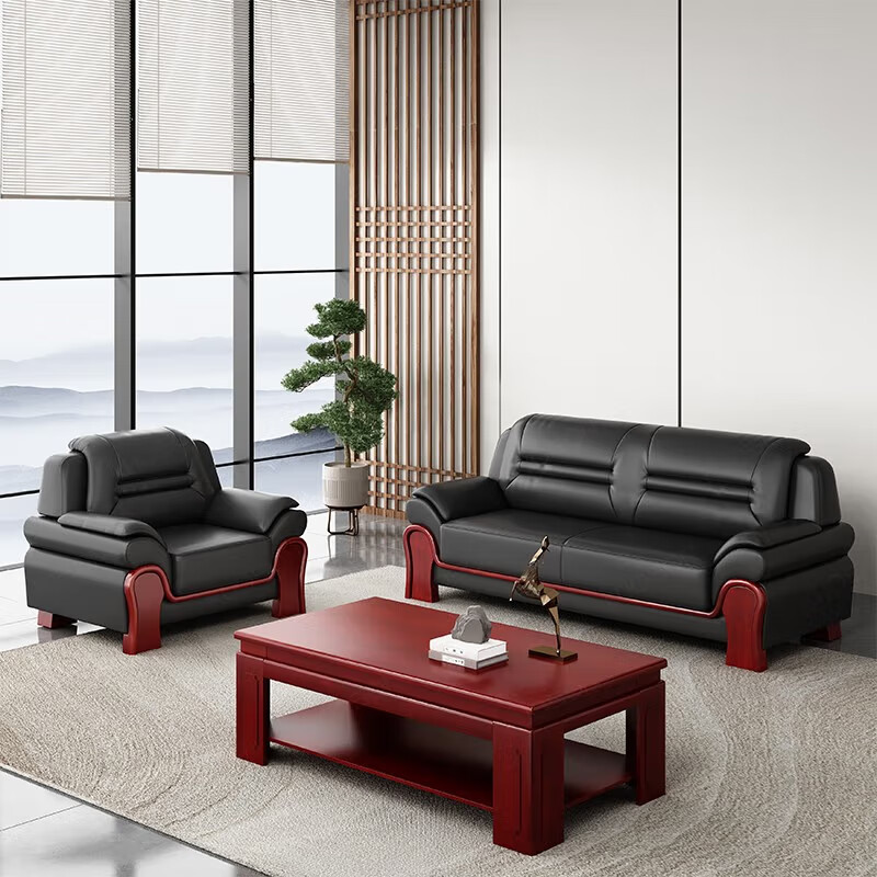 臻远 ZYJJ-80276办公室沙发简约商务沙发茶几组合休闲沙发 牛皮3+1+1