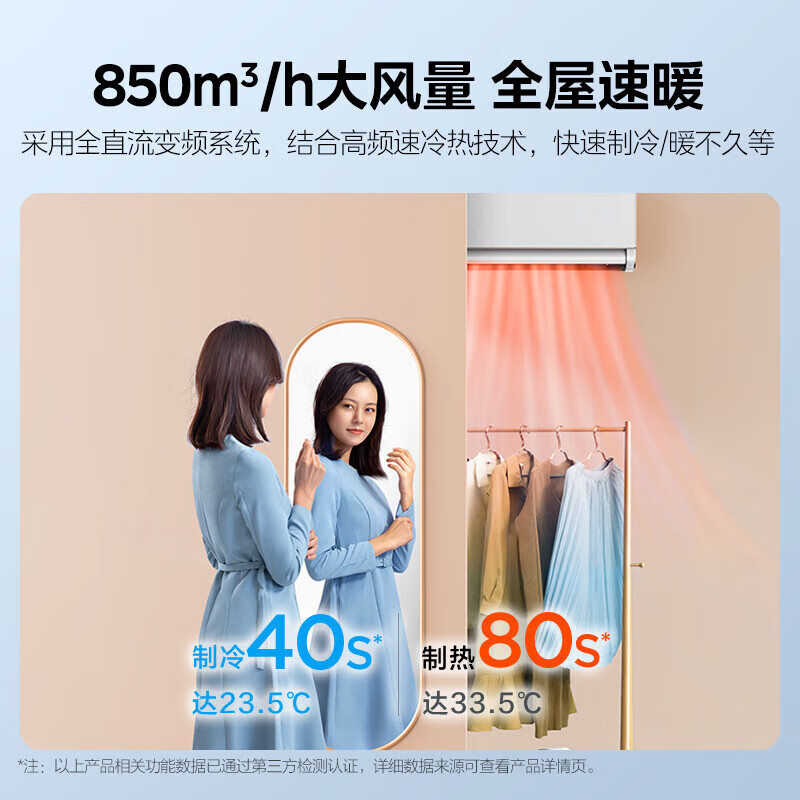 美的（Midea）新能效 旋耀 2匹智能家电变频冷暖壁挂式 三级能效 KFR-50GW/N8MXA3 一价无忧（包5米铜管）