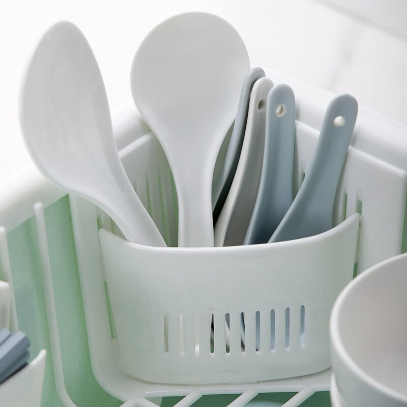 茶花（CHAHUA） 茶花欧式带盖碗碟架放碗架收纳盒沥水架装碗筷收纳箱碗柜置物 【大号】绿色【1817可立碟/带筷筒/分体式盖】