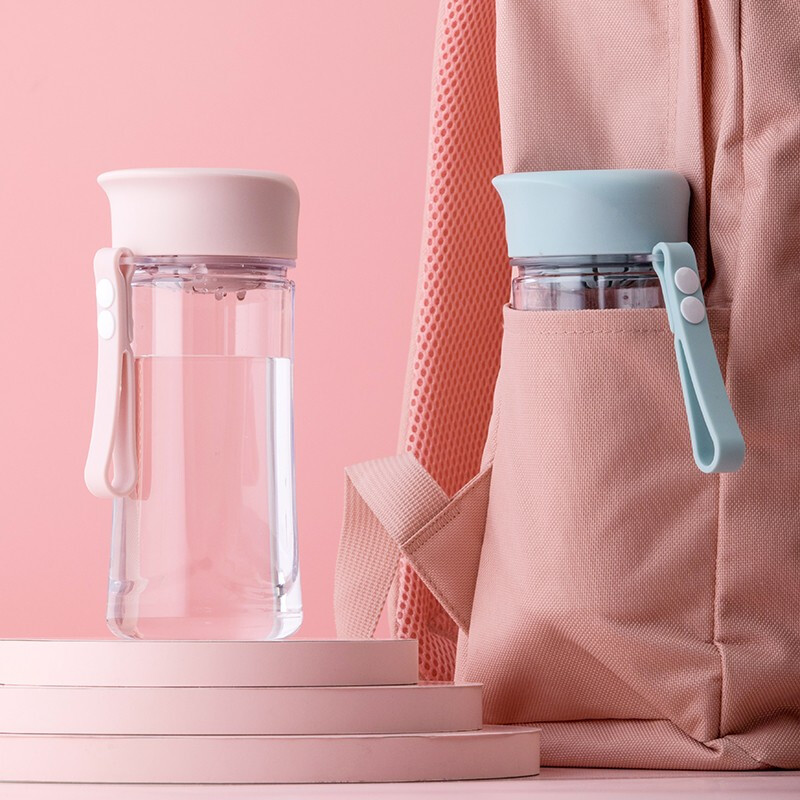 茶花新款爱巧水杯便携时尚杯有盖带绳女生杯滤网美观塑料400ML 【蓝色】随手杯400ML