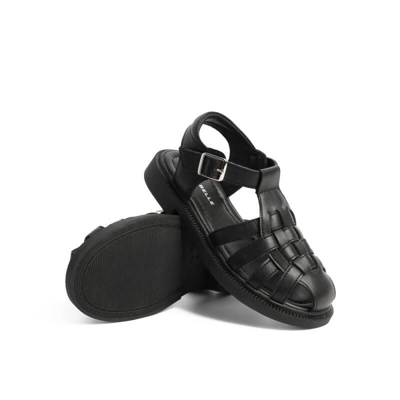 百丽平底罗马凉鞋童鞋女商场同款洞洞猪笼童鞋T2530B62 黑色 29