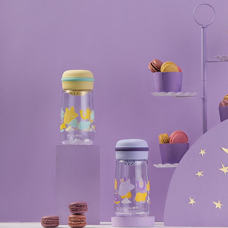 茶花（CHAHUA） 茶花马卡龙男女便携学生简约不锈钢随行杯340水杯340ml容量 马卡龙塑料水杯+保温杯