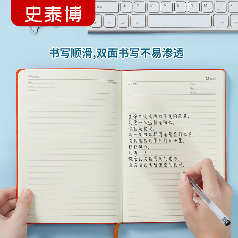 史泰博 硬皮面商务办公专用记事本 大号加厚多功能日记本 会议随身便携软皮面工作 A5笔记本子 96页 PUNB002-2 硬面 咖色