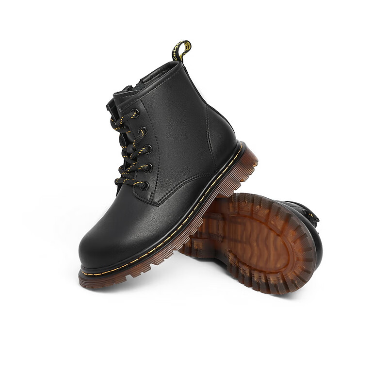 百丽抽绳设计马丁靴女商场同款舒适短靴3IJ44D92 黑色-薄绒 34