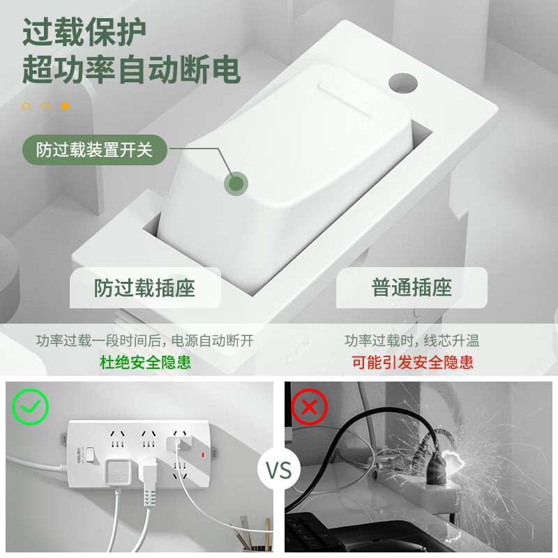 得力（deli）新国标插座 插线板/插排/排插/接线板/拖线板 超功率保护防过载 3995S 6位总控全长3米