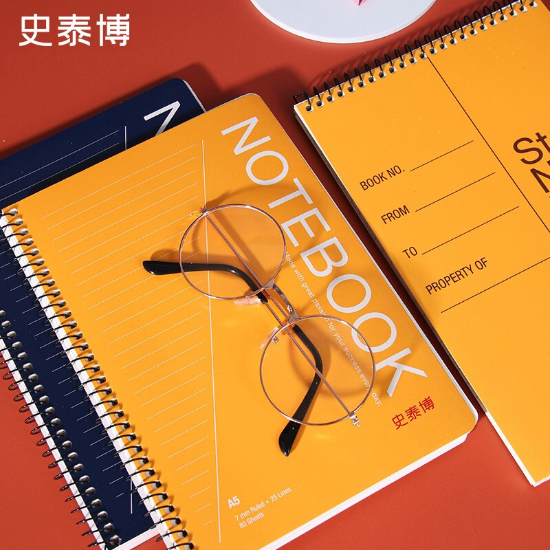 史泰博 PP面螺旋日记本 办公专用记事本会议记录本 学生专用笔记本文具本子 上下翻 加厚 pp封面/A5深海蓝/每本60页/1本/148*2