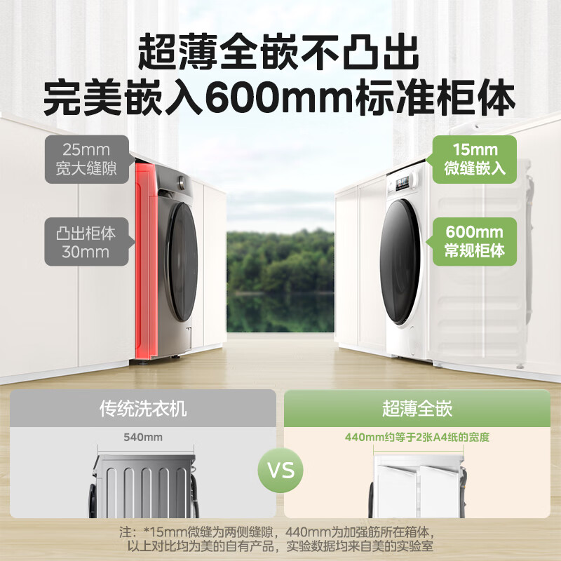 美的（Midea）滚筒洗衣机全自动 元气轻氧系列 小白鲸 MD100WJ3 10公斤洗烘一体机 草本除菌 1.1洗净比 超薄全嵌