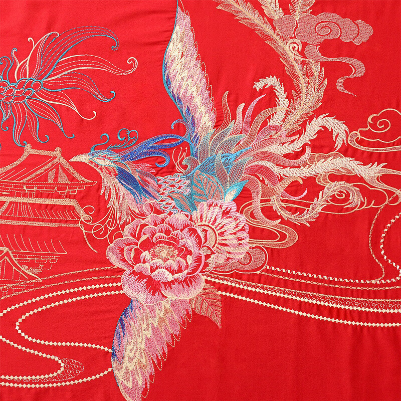 富安娜家纺六件套 纯棉结婚60支长绒棉婚庆刺绣套件双人加大1.8米床