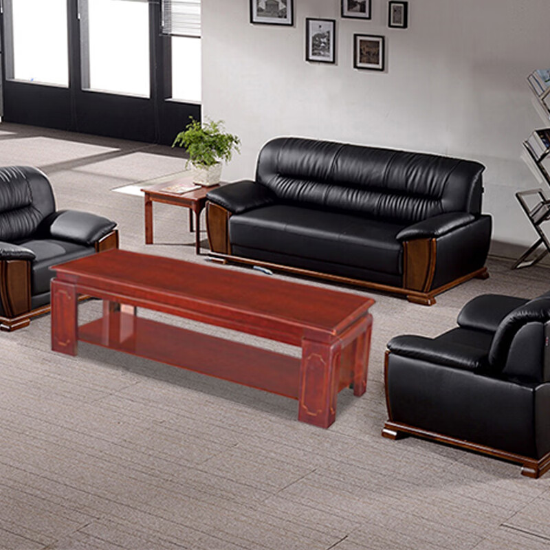 臻远ZYJJ-80281办公沙发茶几组合简约会客沙发商务皮沙发 牛皮三人位