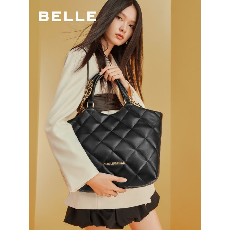 百丽时尚小香风菱格链条大容量托特包手提单肩包X6384DX2 黑色 F