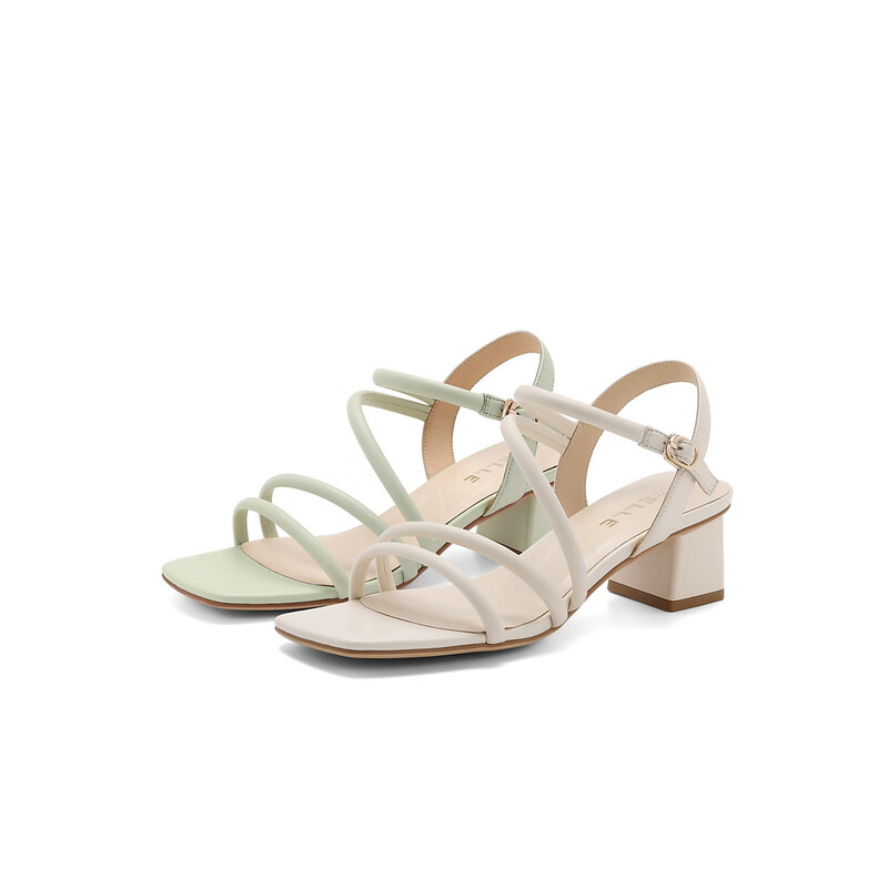 百丽清新一字带凉鞋女2023夏季新商场同款通勤气质凉鞋Z8W1DBL3 米白 37