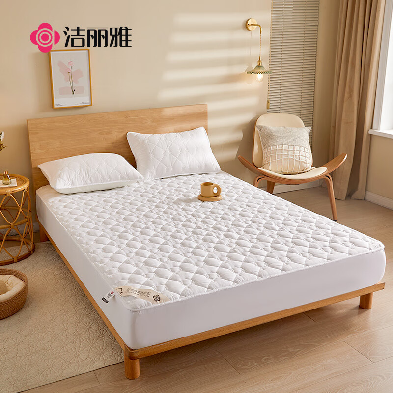 洁丽雅（Grace）100%新疆棉床笠可水洗加厚夹棉床罩床单防尘罩床垫保护套白1.8米