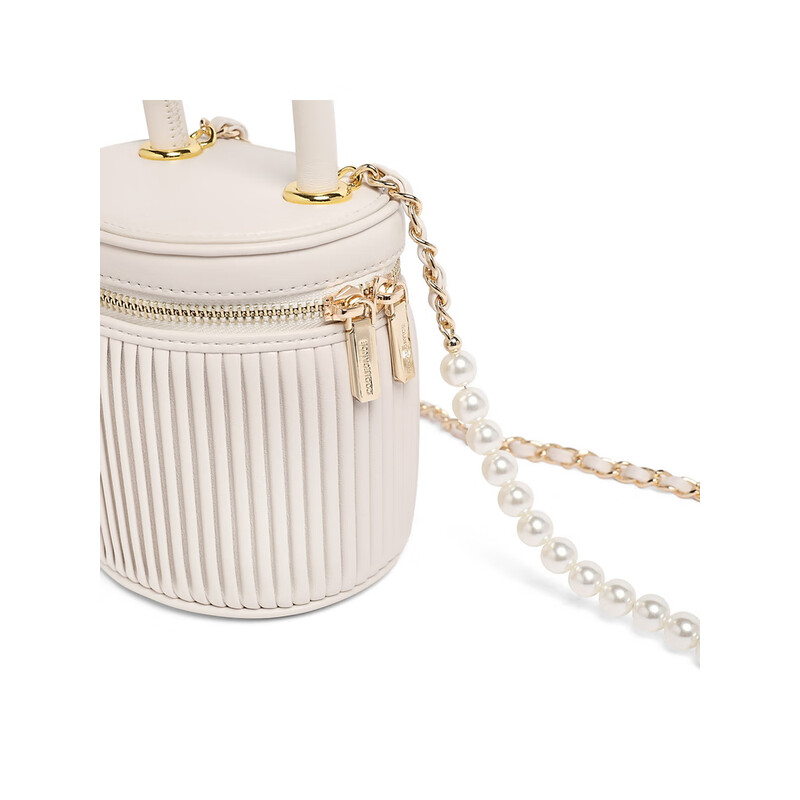 百丽包包女2023夏季新款风琴褶皱mini水桶手提单肩斜挎包X9117BX3 米色 F