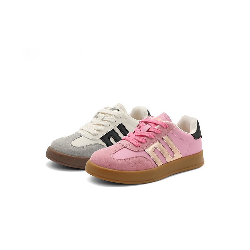 百丽童鞋复古舒适徳训鞋2023秋季新商场同款百搭休闲板鞋26050C83 米白 35