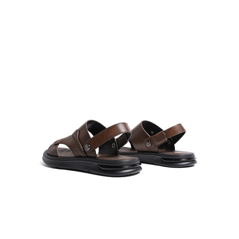 百丽两穿设计凉鞋男2023夏季新款商场同款牛皮真皮沙滩凉鞋7YF01BL3 棕色 39