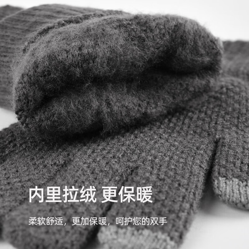 南极人 手套男士秋冬保暖手套日常外出骑行运动毛线手套冬季加绒防寒手套保暖针织手套 弹力大 男女通用-藏青色