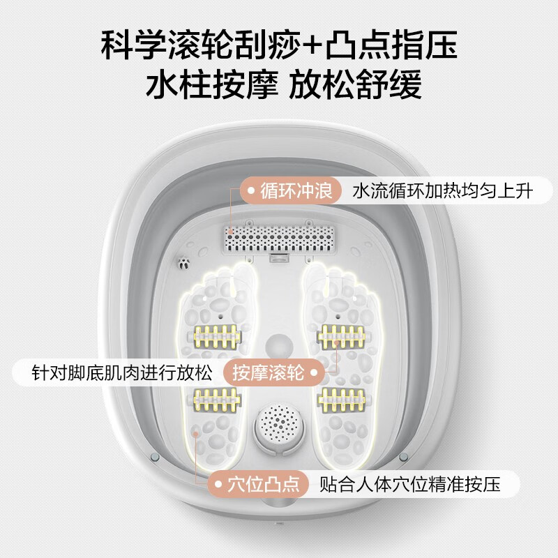 美的（Midea）折叠智能足浴盆穴位按摩漏电保护开关泡脚盆足疗按摩器泡脚桶洗脚盆 MK-AJ0101星空灰