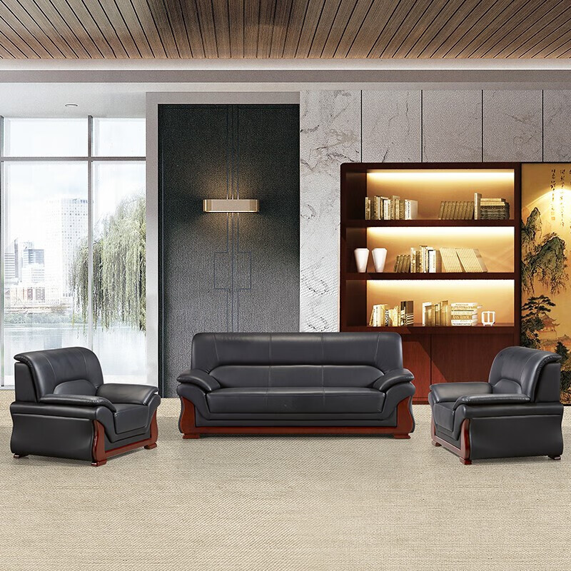 臻远ZYJJ-80286办公沙发茶几组合办公室简约会客接待沙发牛皮单人位