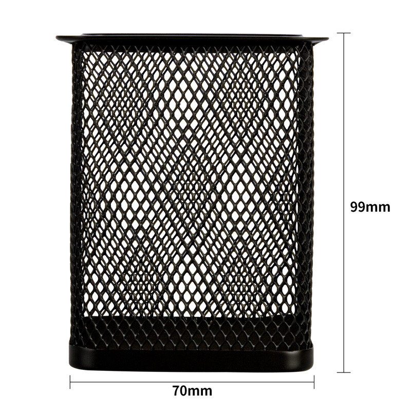 得力（deli）金属网状笔筒笔插圆形方形简约网纹创意桌面化妆刷收纳盒收纳桶笔盒大容量多功能办公用品 方款-金属网格笔筒 9174