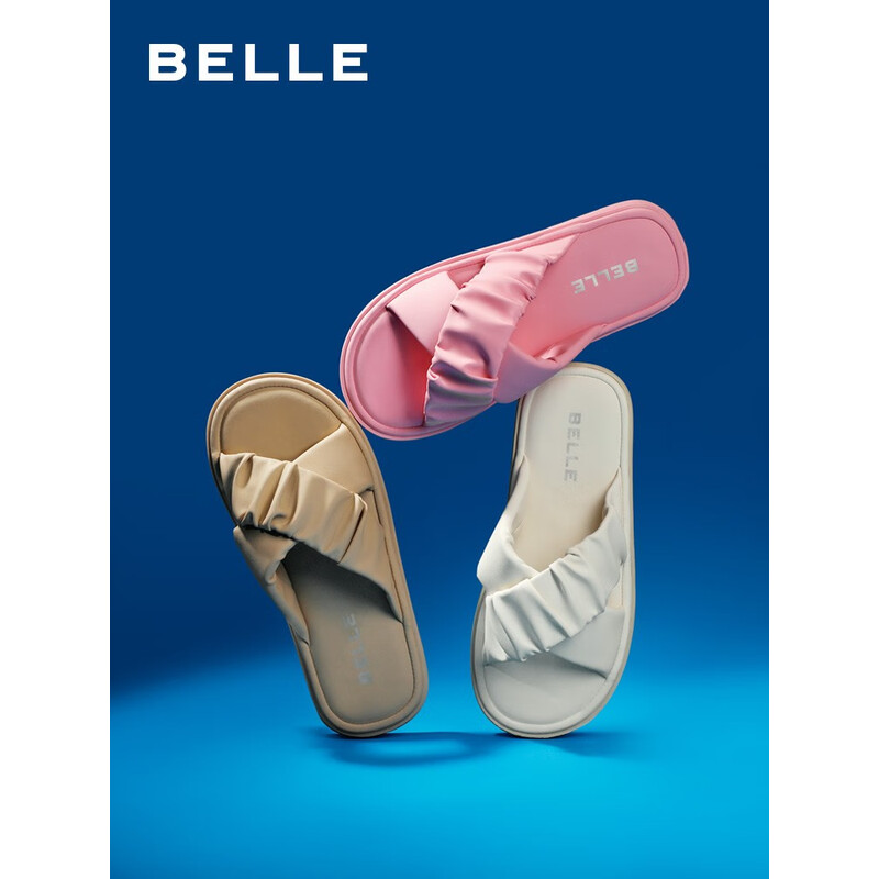 百丽交叉条带拖鞋女2023夏季新款舒适一字拖B1278BT3 米色 37