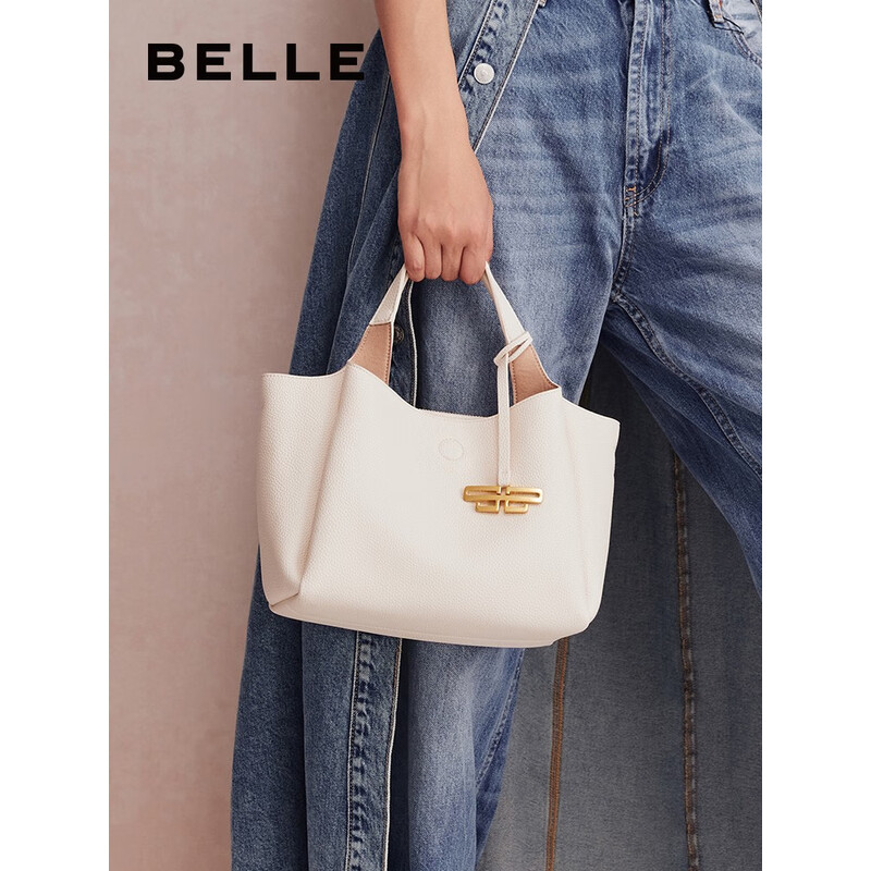 百丽2023秋季新款简约通勤单肩斜挎手提小托特包X9144CX3预售 米色 F