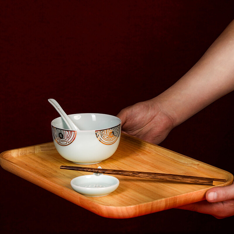清朴堂禧福世家筷子碗碟套装商务礼品送客户乔迁交付伴手礼可印logo定制家用轻奢现代乔迁中式高档礼品盒 鸡翅木筷6双+隐青碗6只+勺6只+碟6只