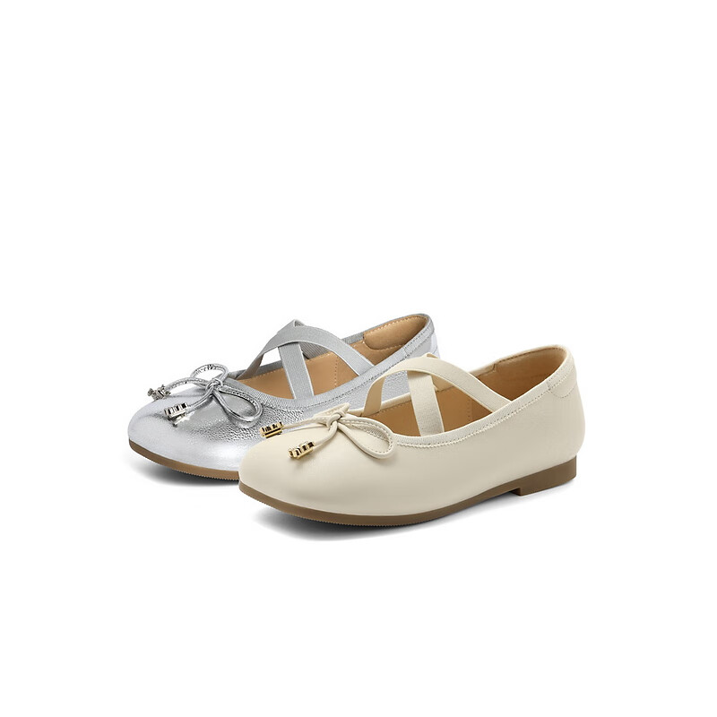 百丽童鞋芭蕾风玛丽珍2023秋季新商场同款温柔蝴蝶结单鞋BZZ14C83 米色 28